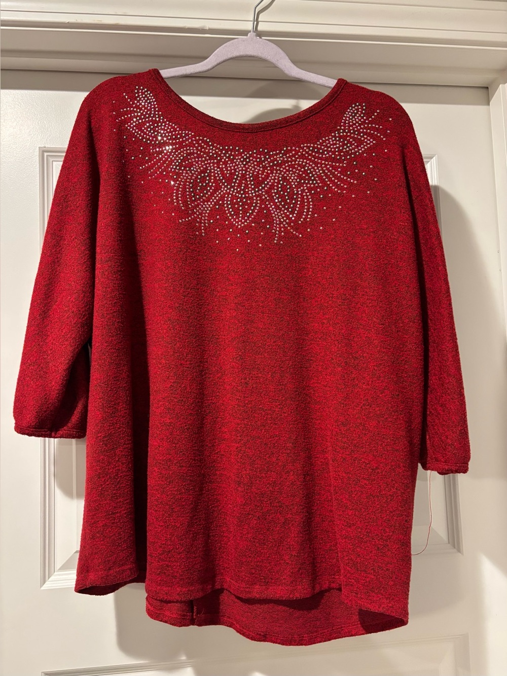 Amana Red Rhinestone Embellished Knit Top – Plus Size 3X